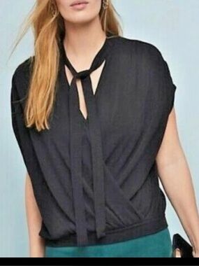 Anthropologie Rambuteau Surplice Black Knit Sleeveless Sweater Neck Tie Sz M
